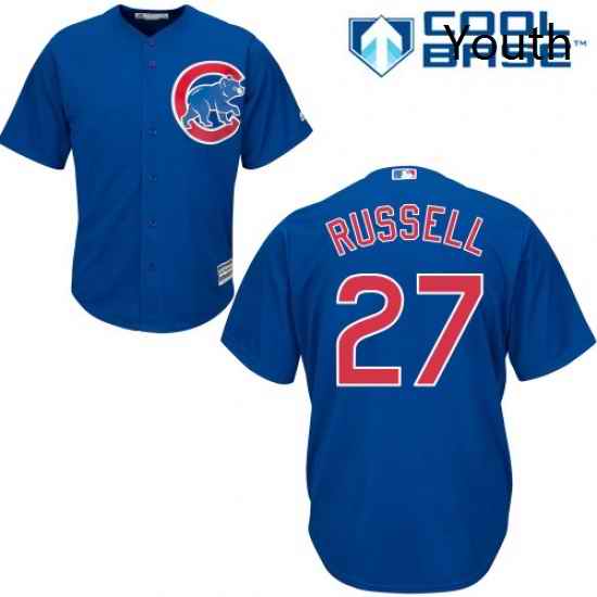 Youth Majestic Chicago Cubs 27 Addison Russell Authentic Royal Blue Alternate Cool Base MLB Jersey